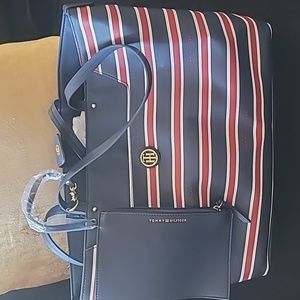 Tommy Hilfiger Tote, Womens Tote, Extra Large Tote, Navy Blue and Red
